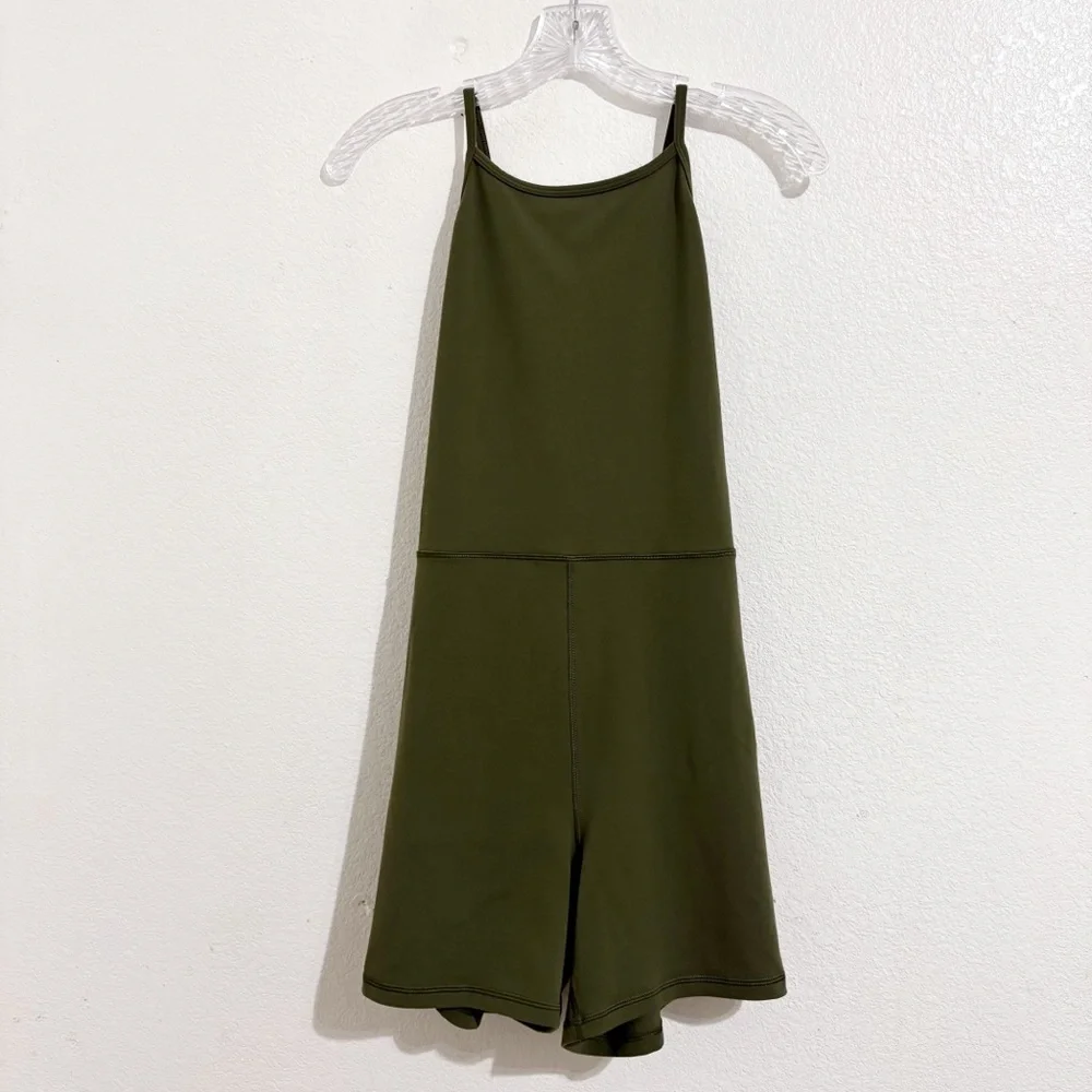 Aritzia Wilfred‎ Free Leila Halter Neck Open Back Romper in Fatigue Green